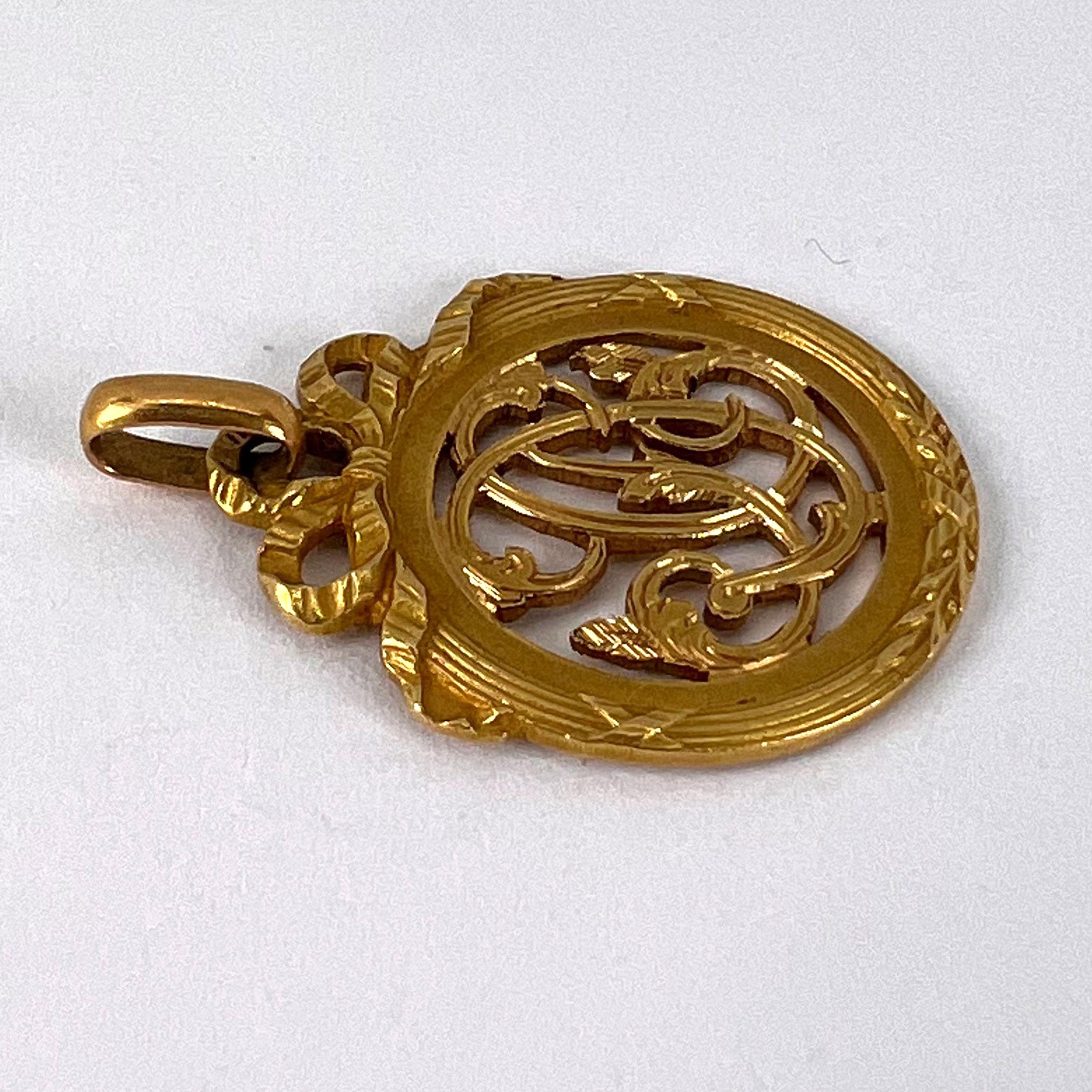 French 18K Yellow Gold Monogram Charm Pendant For Sale 6