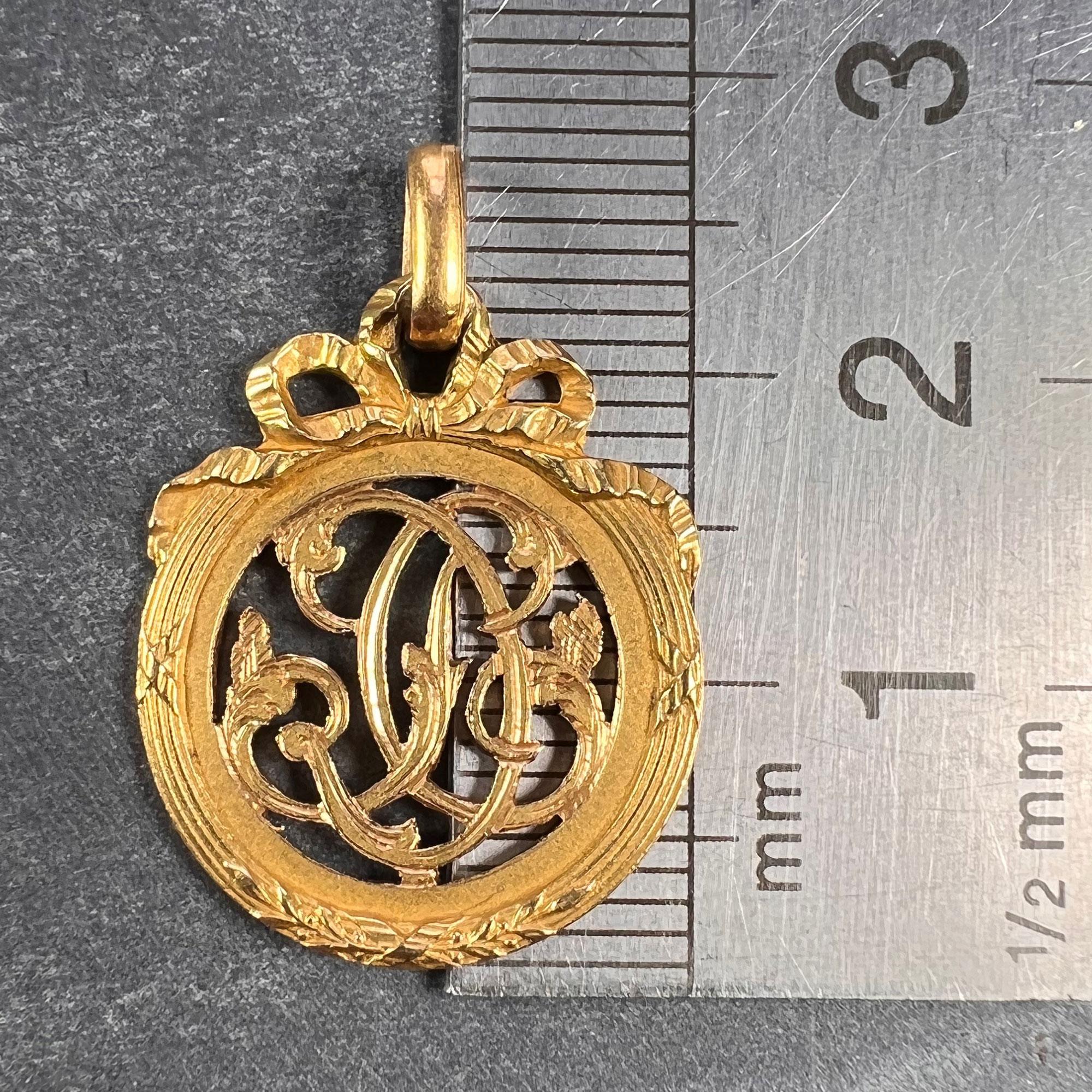 French 18K Yellow Gold Monogram Charm Pendant For Sale 1