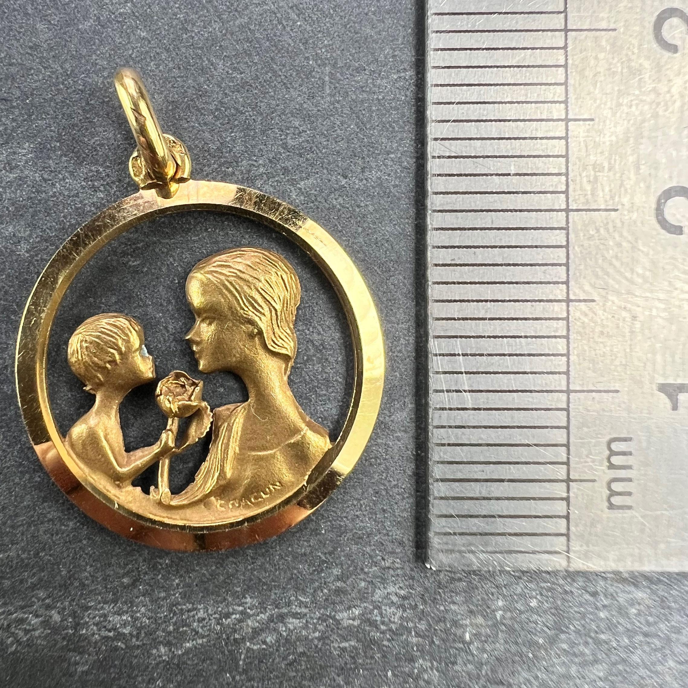 French 18K Yellow Gold Mother and Child Rose Medal Pendant For Sale 5