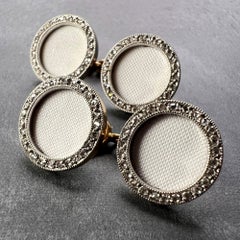 French 18K Yellow Gold Platinum Diamond and Enamel Cufflinks