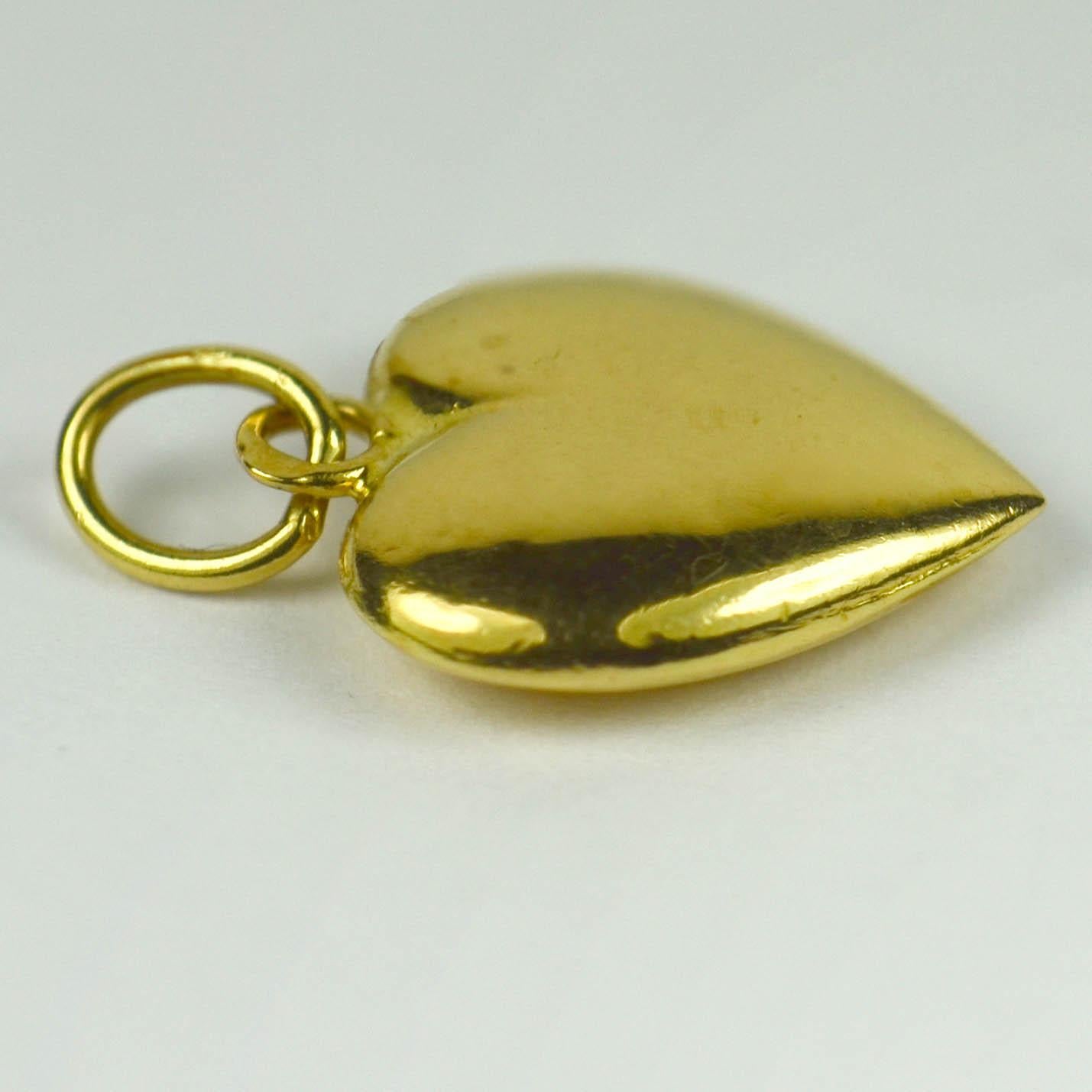 French 18 Karat Yellow Gold Puffy Heart Charm Pendant 1