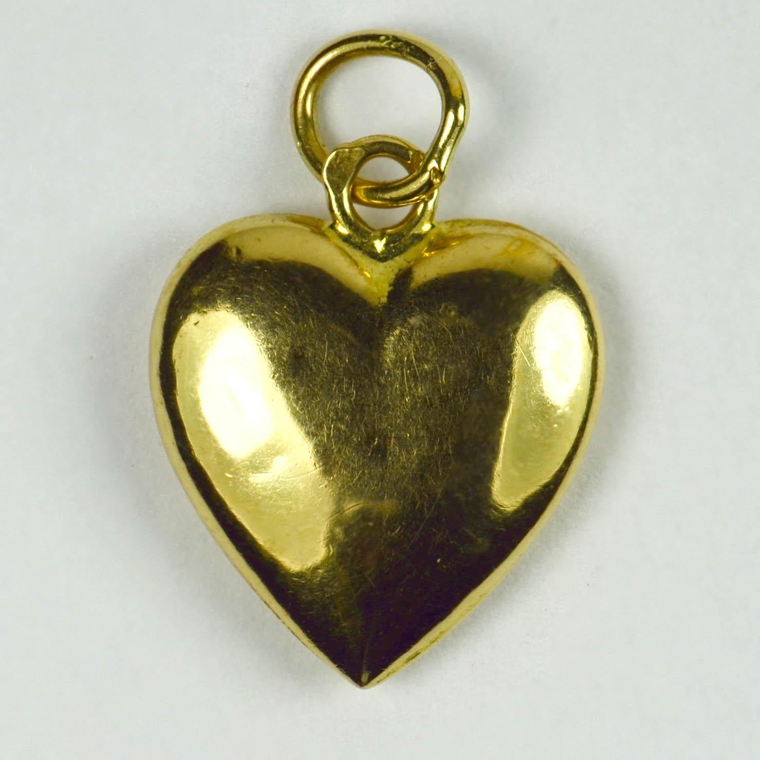 French 18 Karat Yellow Gold Puffy Heart Charm Pendant 2