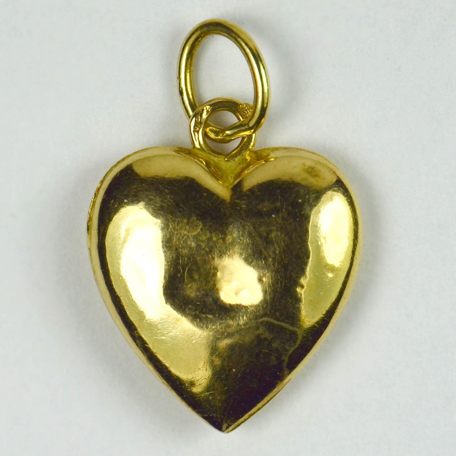 French 18 Karat Yellow Gold Puffy Heart Charm Pendant 3