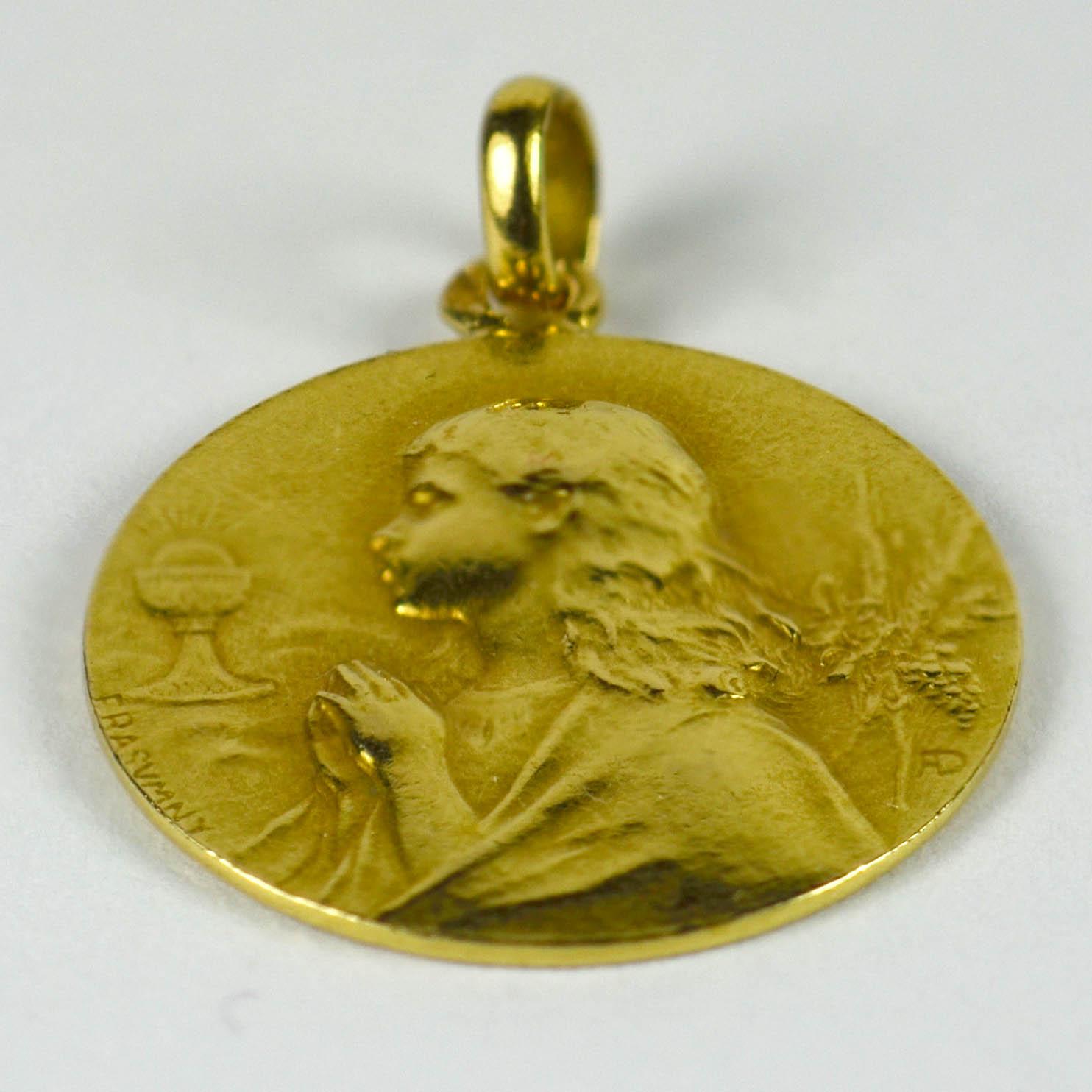 French 18 Karat Yellow Gold Rasumny Wine and Wheat Harvest Charm Pendant For Sale 4