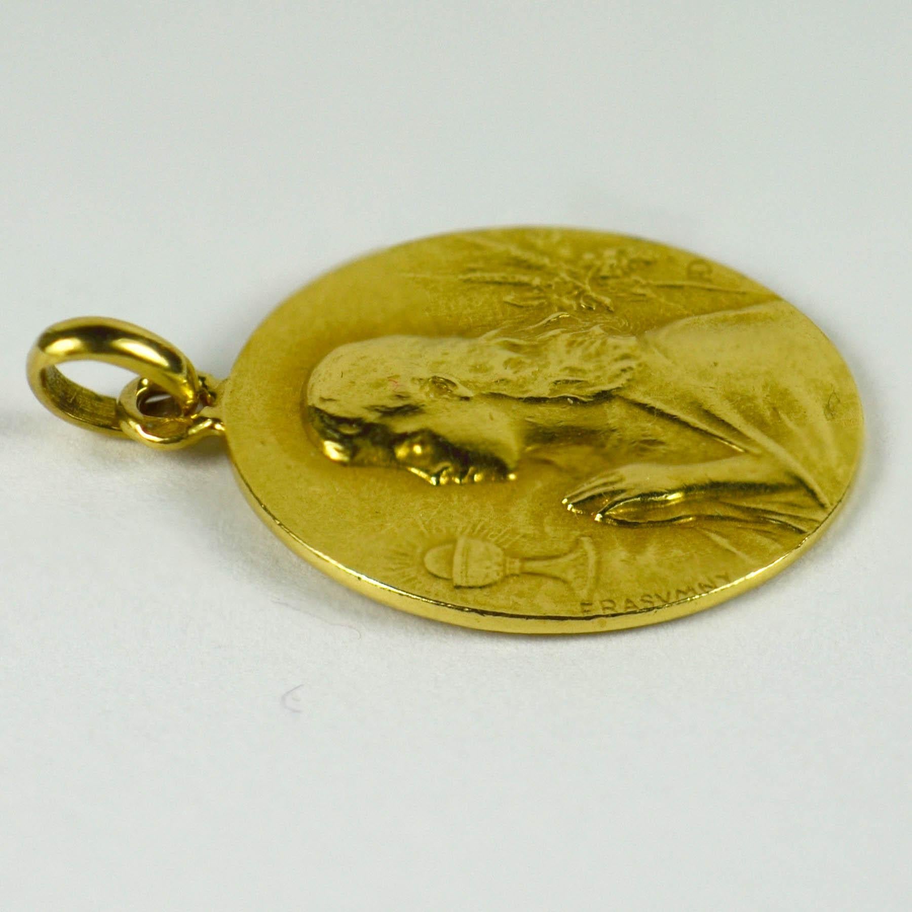 French 18 Karat Yellow Gold Rasumny Wine and Wheat Harvest Charm Pendant For Sale 5