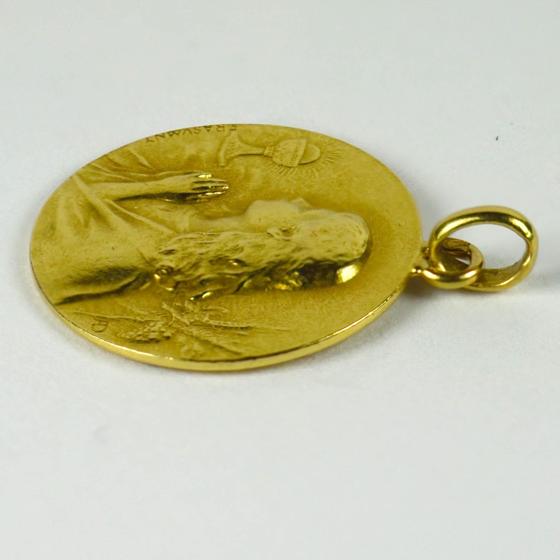 French 18 Karat Yellow Gold Rasumny Wine and Wheat Harvest Charm Pendant For Sale 8