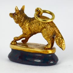 French 18 Karat Yellow Gold Red Ruby Bloodstone Fox Seal Charm Pendant