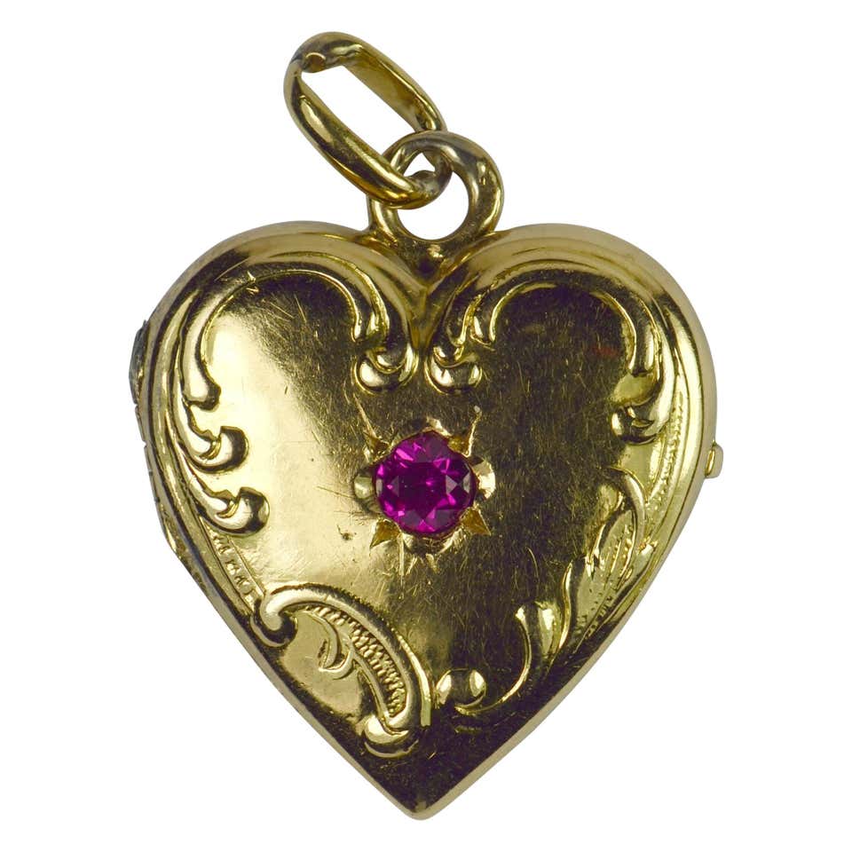 French 18 Karat Yellow Gold Red Ruby Heart Locket Charm Pendant at 1stDibs