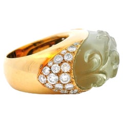 Anillo francés de oro amarillo de 18 quilates con peridoto tallado y pavé de diamantes, talla 6,5