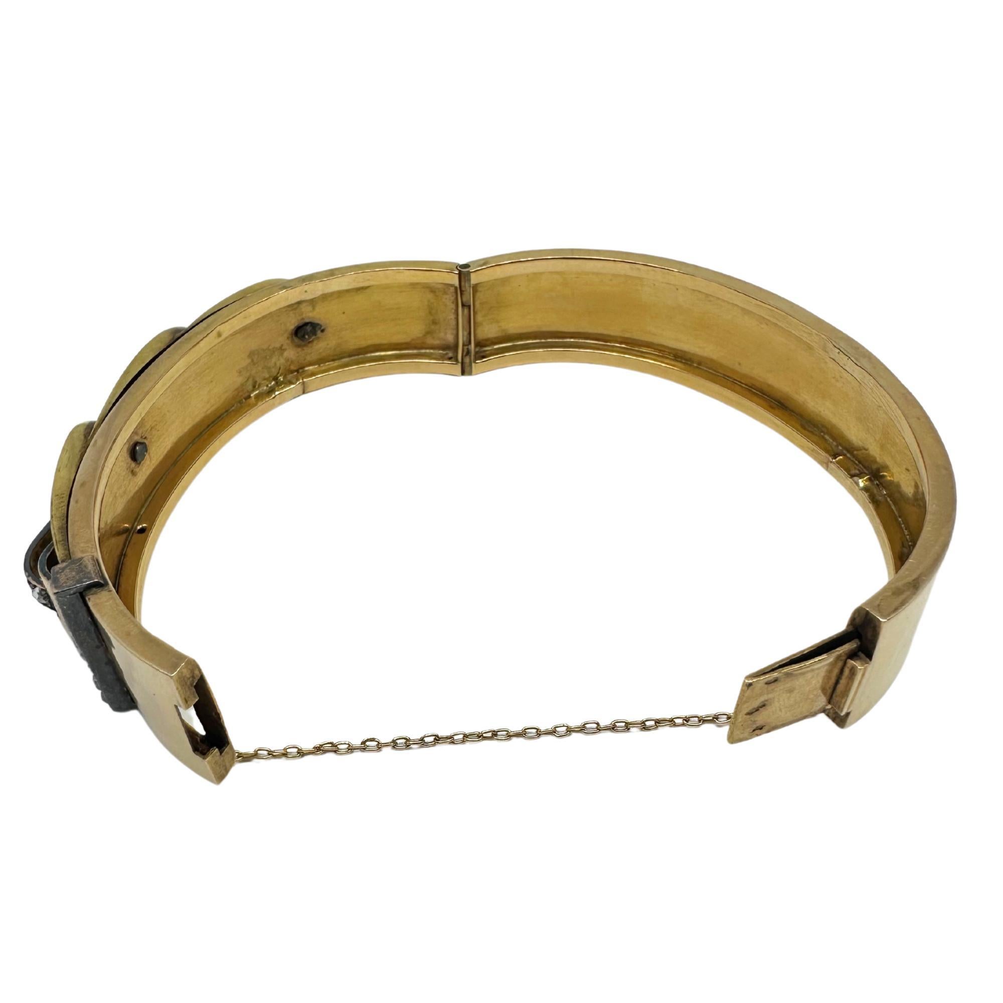 French 18K Yellow Gold Rose Cut Diamond Bangle For Sale 6