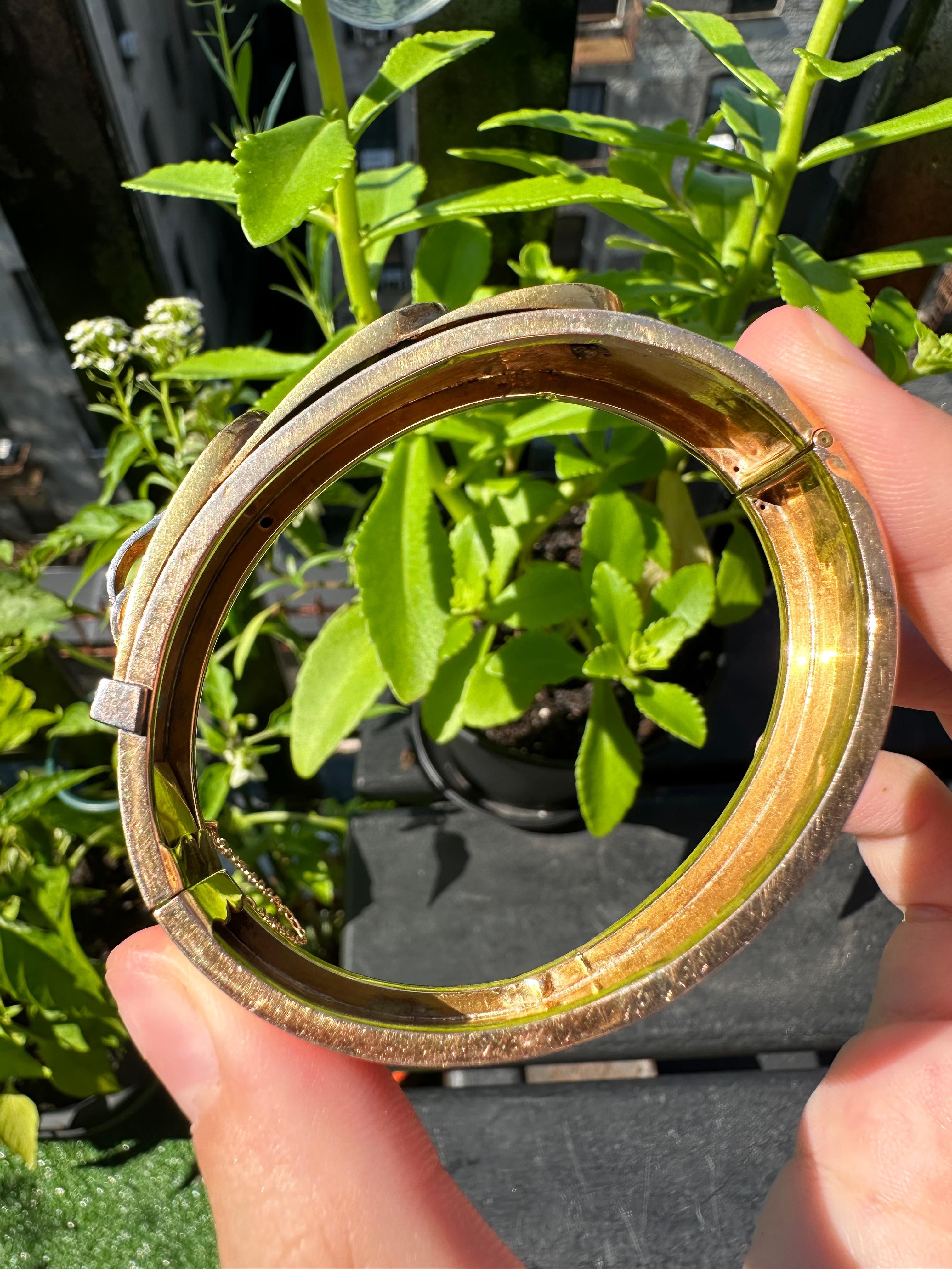 French 18K Yellow Gold Rose Cut Diamond Bangle For Sale 9