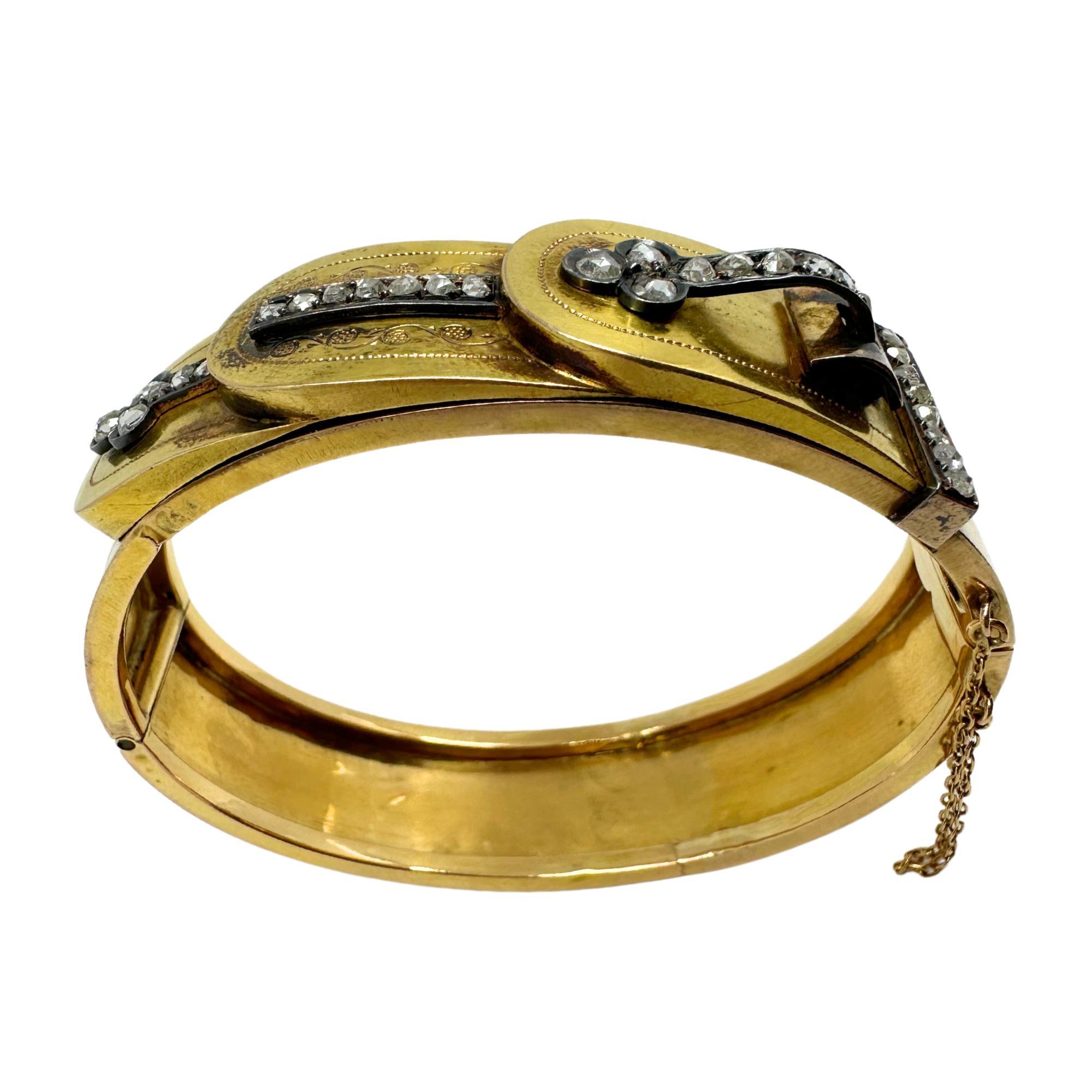 French 18K Yellow Gold Rose Cut Diamond Bangle For Sale 2