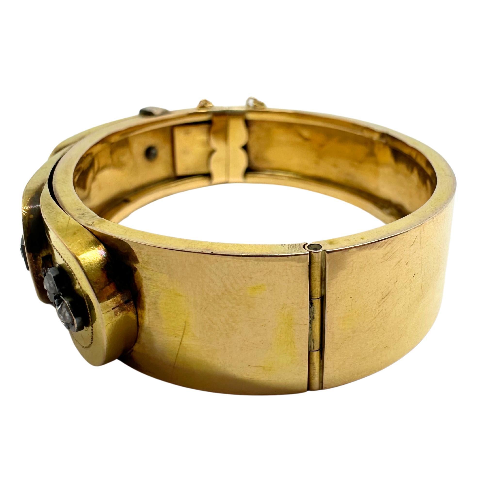 French 18K Yellow Gold Rose Cut Diamond Bangle For Sale 4