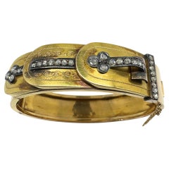 French 18K Yellow Gold Rose Cut Diamond Bangle