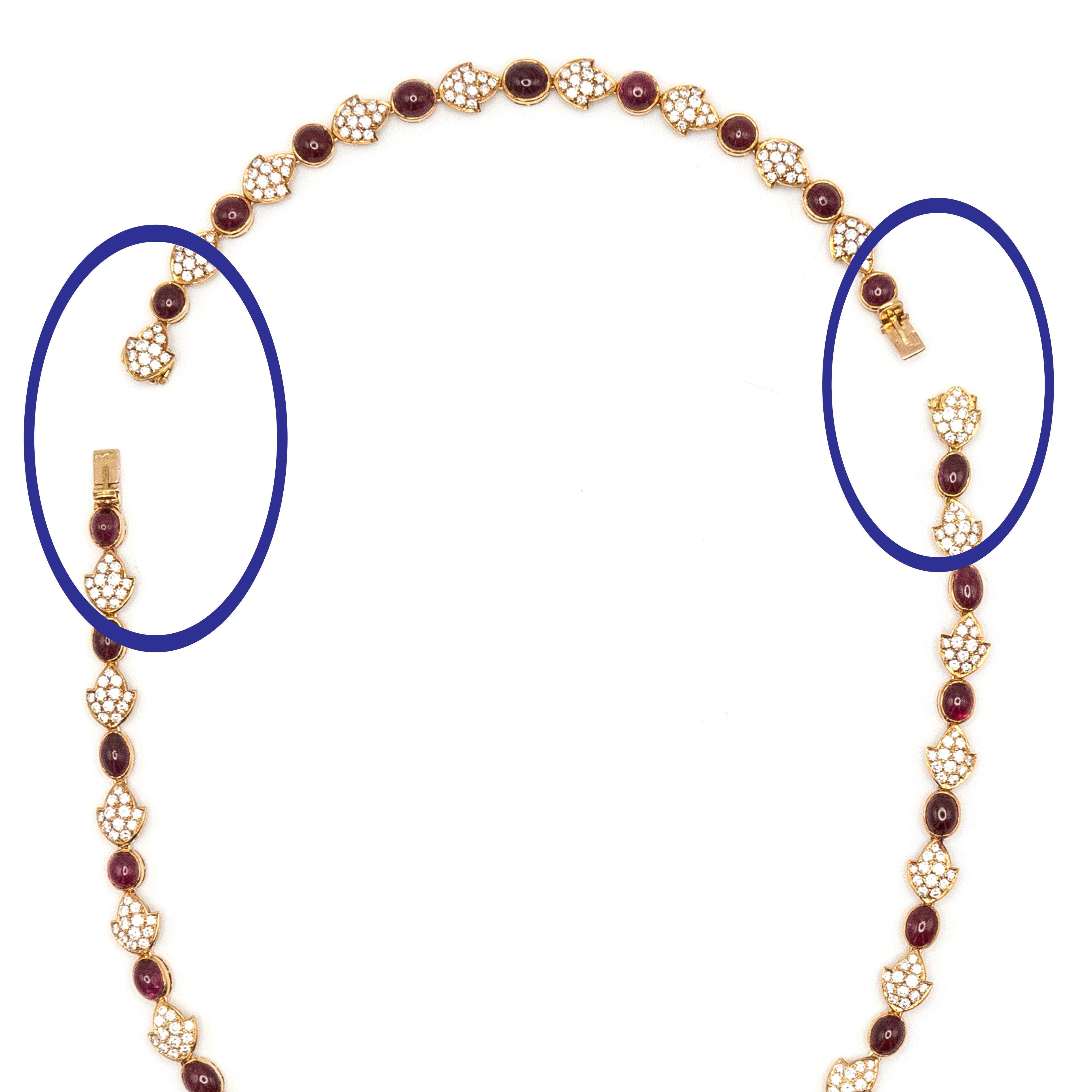 Bracelet français en or jaune 18K avec rubis et diamants en vente 4