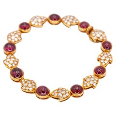 French 18K Yellow Gold Ruby and Diamond Bracelet