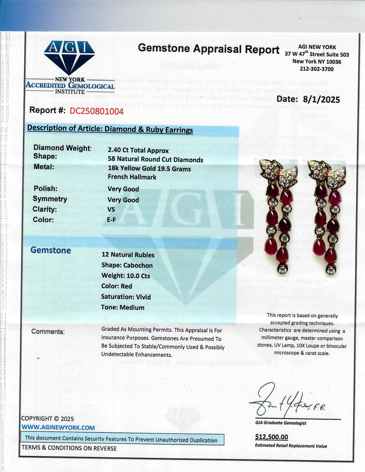 Pendientes de gota franceses de oro amarillo de 18 quilates con rubíes y diamantes en venta 8