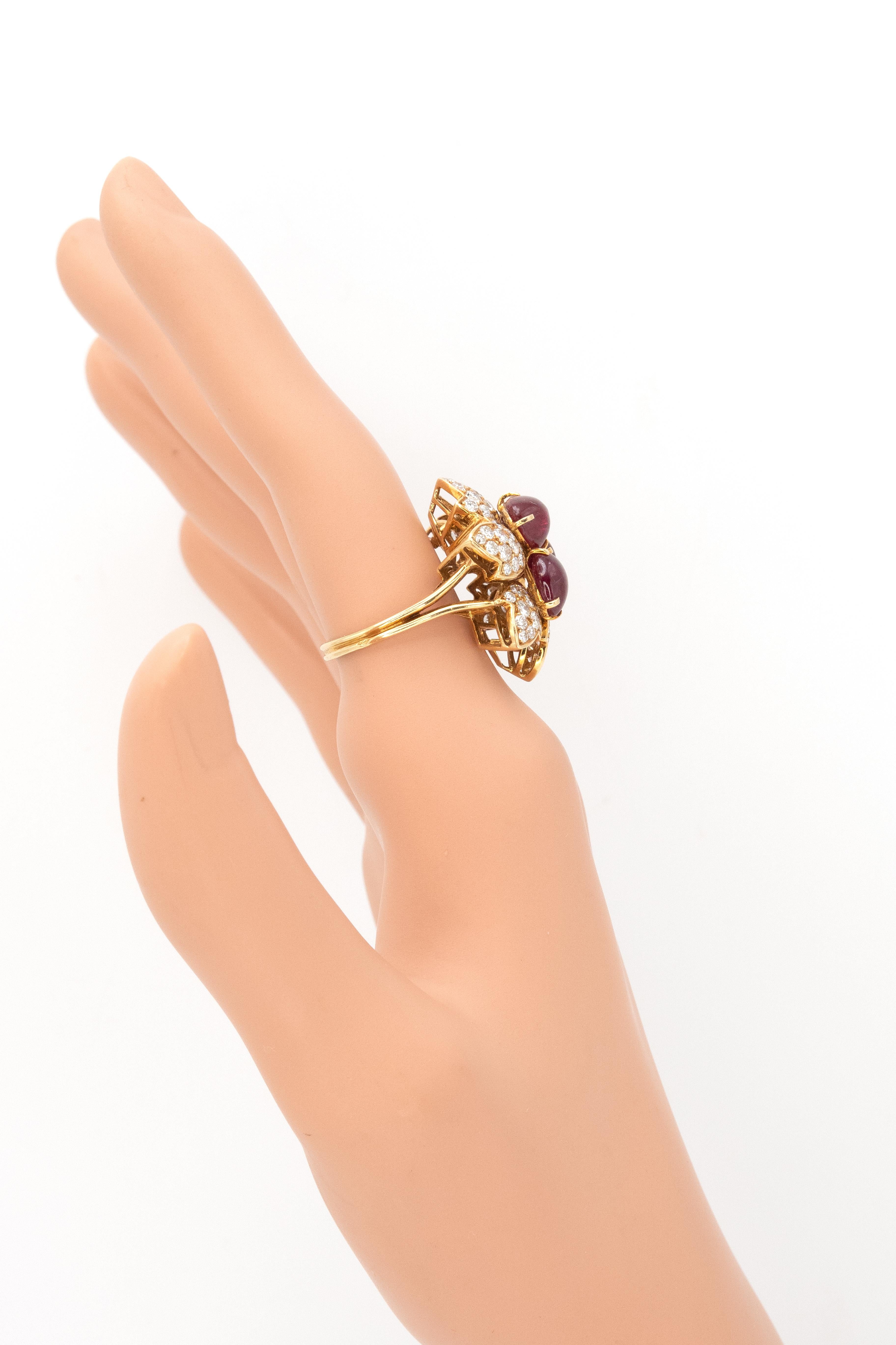 Bague française en or jaune 18K avec rubis et diamants en vente 8