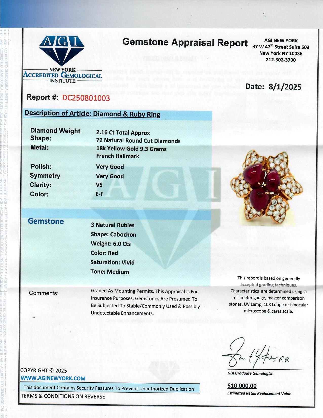Französischer Ring aus 18 Karat Gelbgold mit Rubinen und Diamanten im Angebot 10