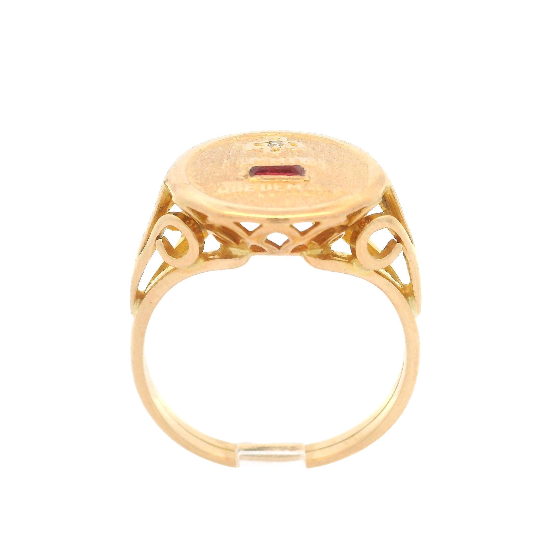Anillo Francés de Oro Amarillo de 18k con Rubí y Diamante Redondo de la Señal del Amor 2