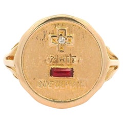 Anello francese con rubino e diamante rotondo in oro giallo 18 carati, simbolo dell'amore