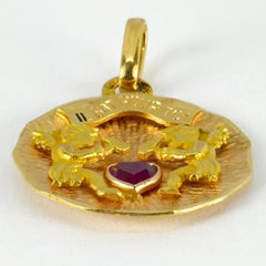 French 18K Yellow Gold Ruby My Heart Beats for You Cupid Love Charm Pendant