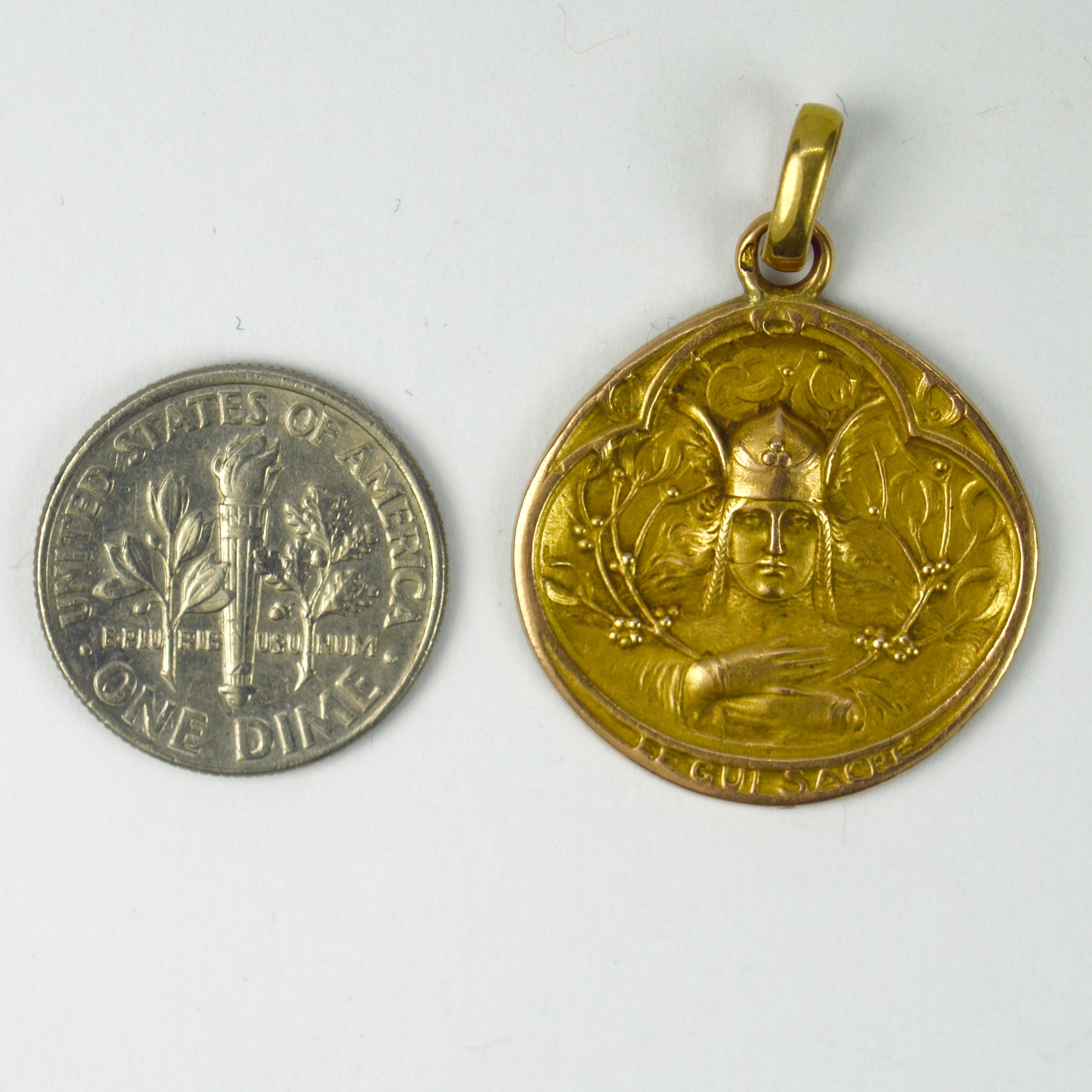 French 18 Karat Yellow Gold Sacred Mistletoe Charm Pendant Medal 1