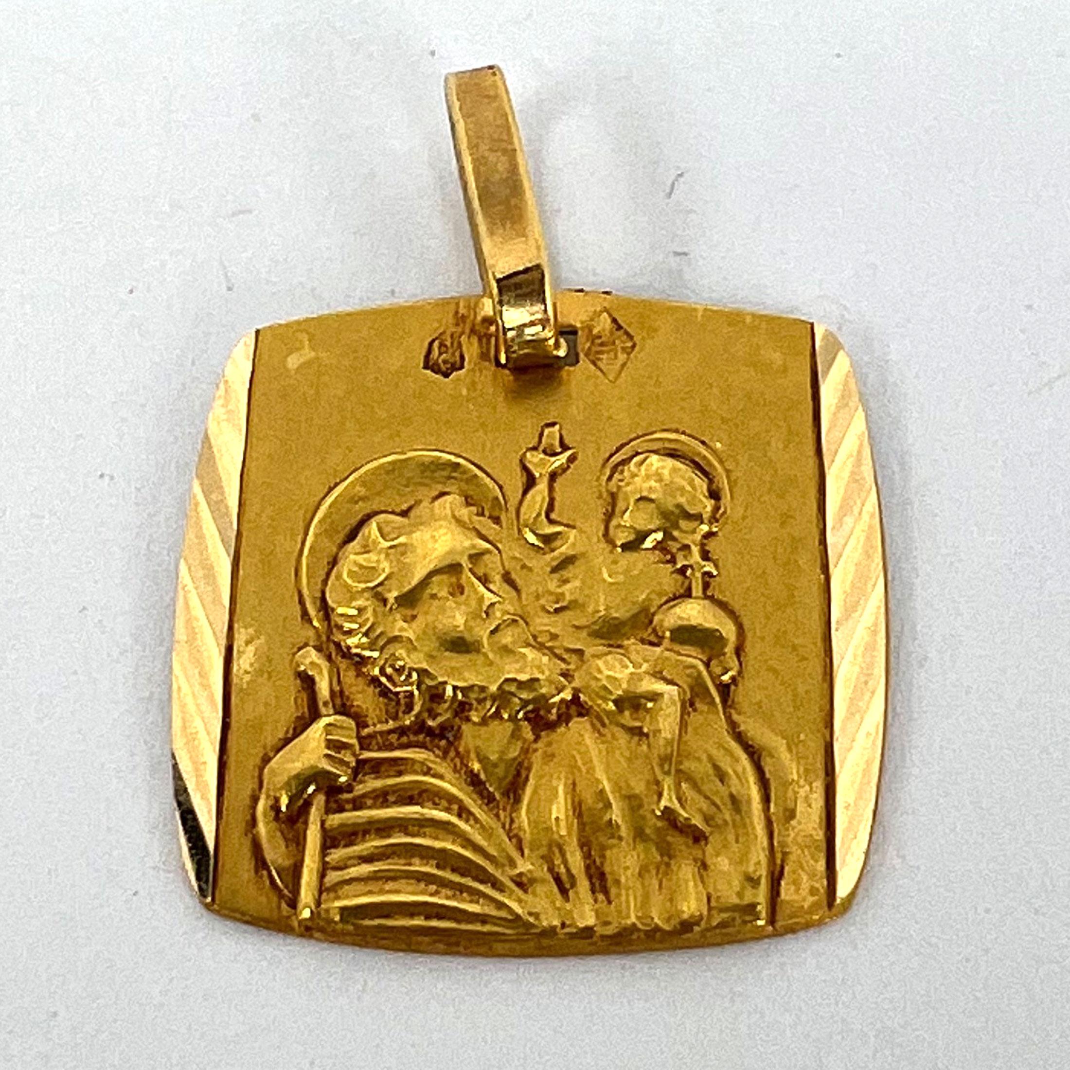 French 18K Yellow Gold Saint Christopher Charm Pendant For Sale 8