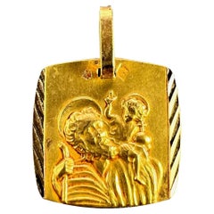 Vintage French 18K Yellow Gold Saint Christopher Charm Pendant