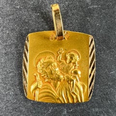 French 18K Yellow Gold Saint Christopher Religious Charm Pendant