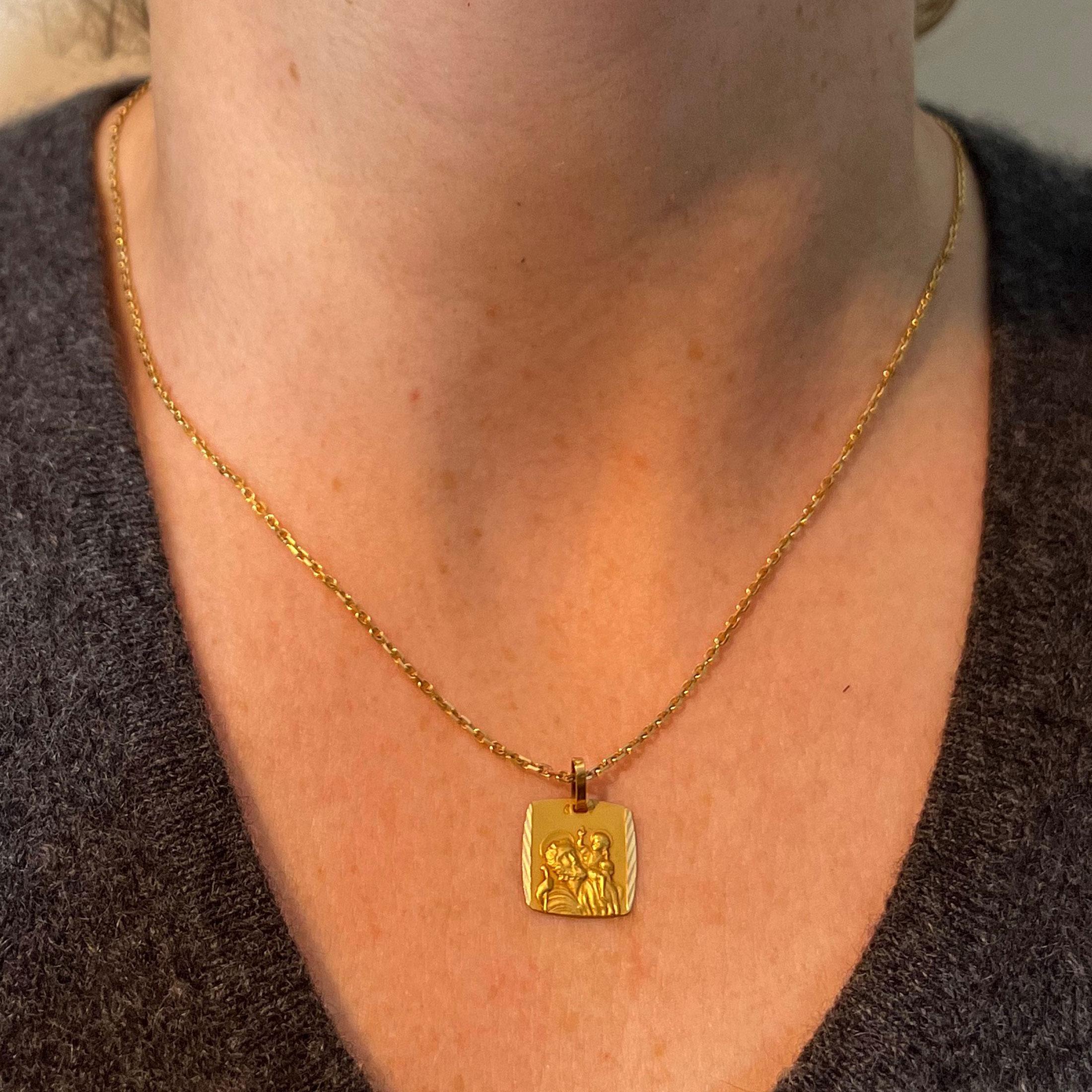 Pendentif en or jaune 18K avec breloque religieuse Saint-Christophe French Unisexe en vente