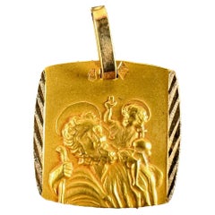 French 18K Yellow Gold Saint Christopher Religious Charm Pendant