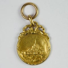 French 18 Karat Gold Saint Michael Slaying the Dragon Religious Charm Pendant