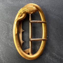 French 18K Yellow Gold Silver Garnet Snake Belt Buckle