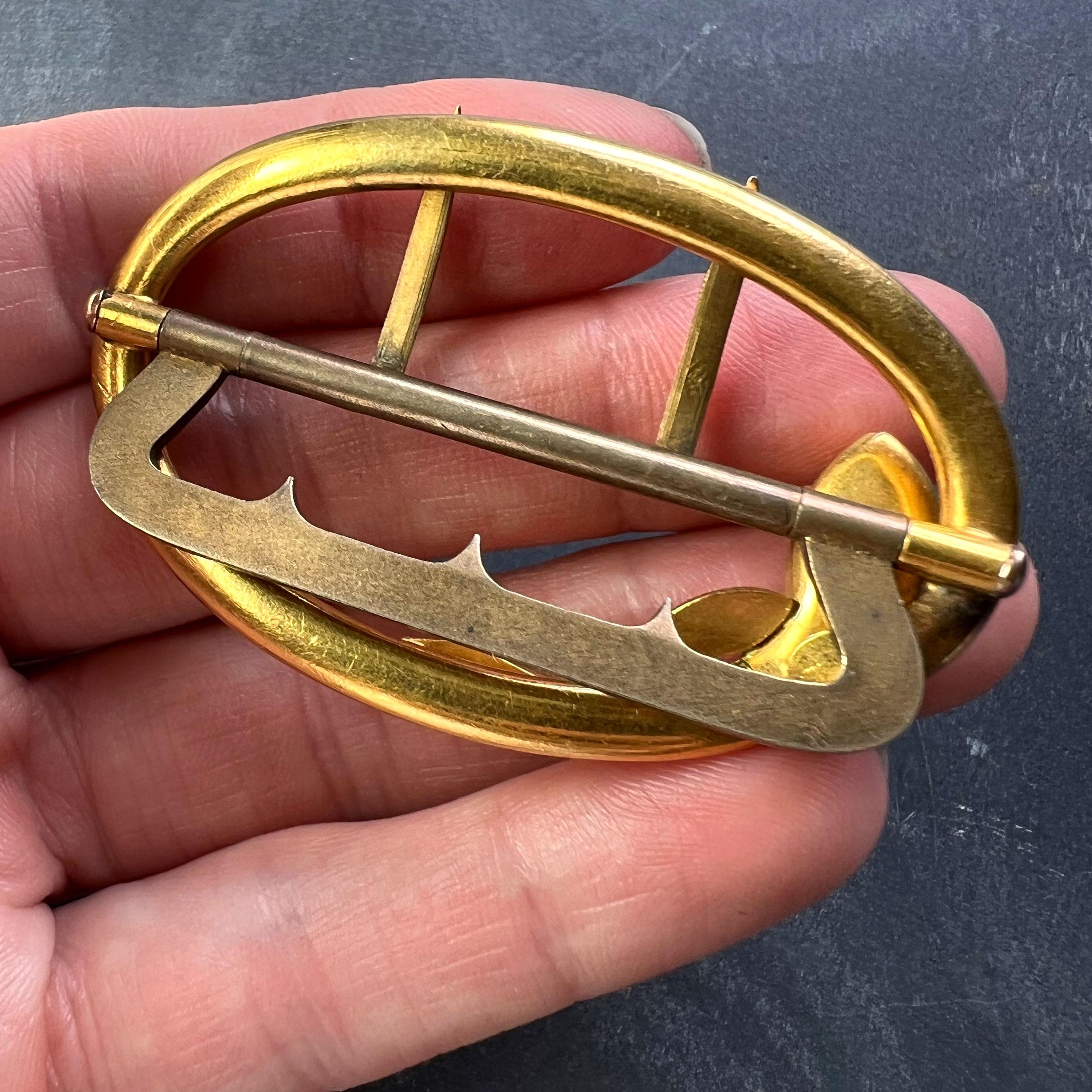 French 18K Yellow Gold Silver Garnet Snake Belt Buckle In Good Condition For Sale In London, GB