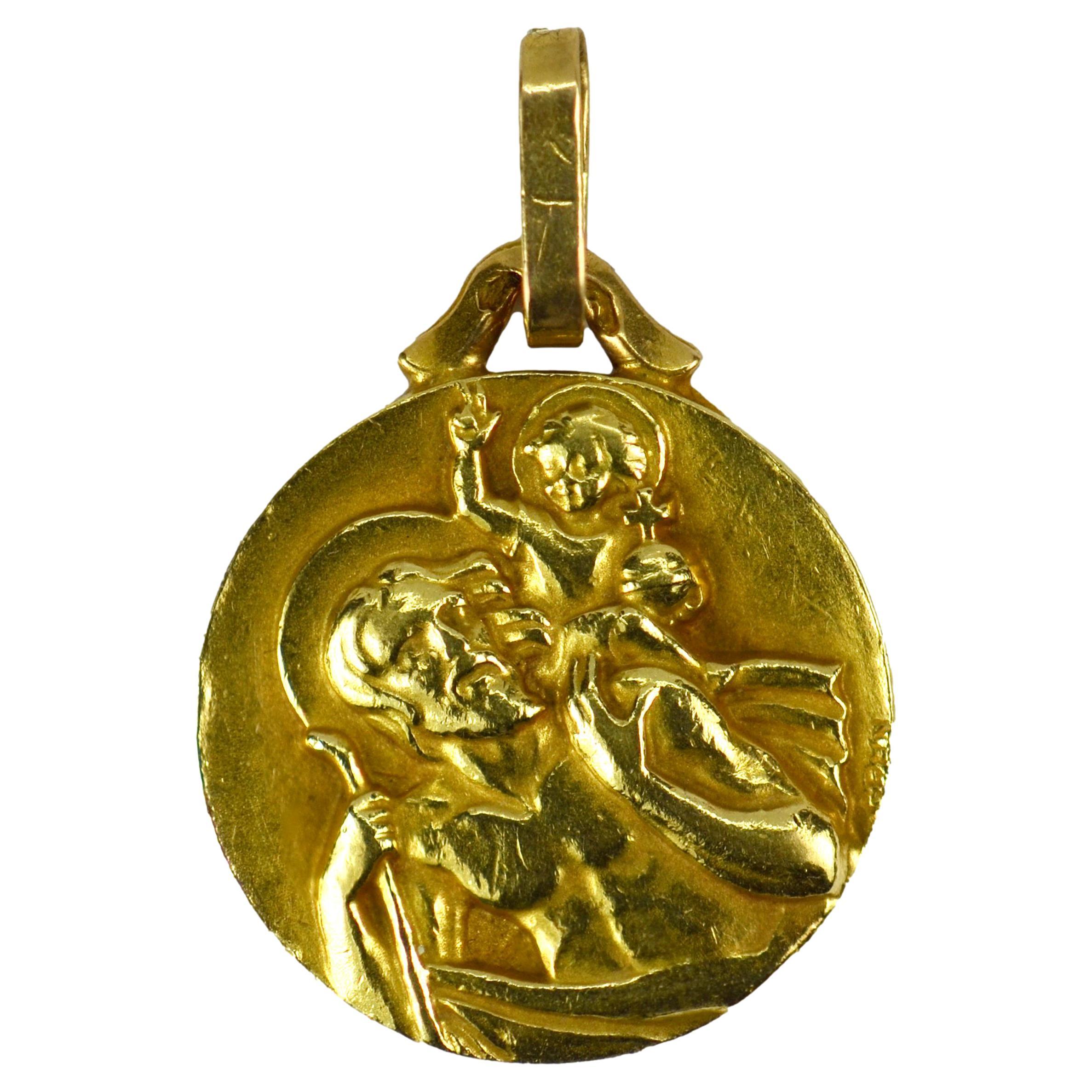 French 18K Yellow Gold St Christopher Charm Pendant
