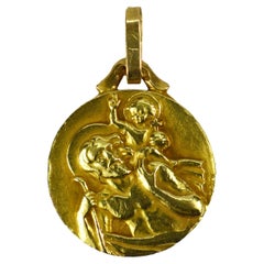 Vintage French 18K Yellow Gold St Christopher Charm Pendant