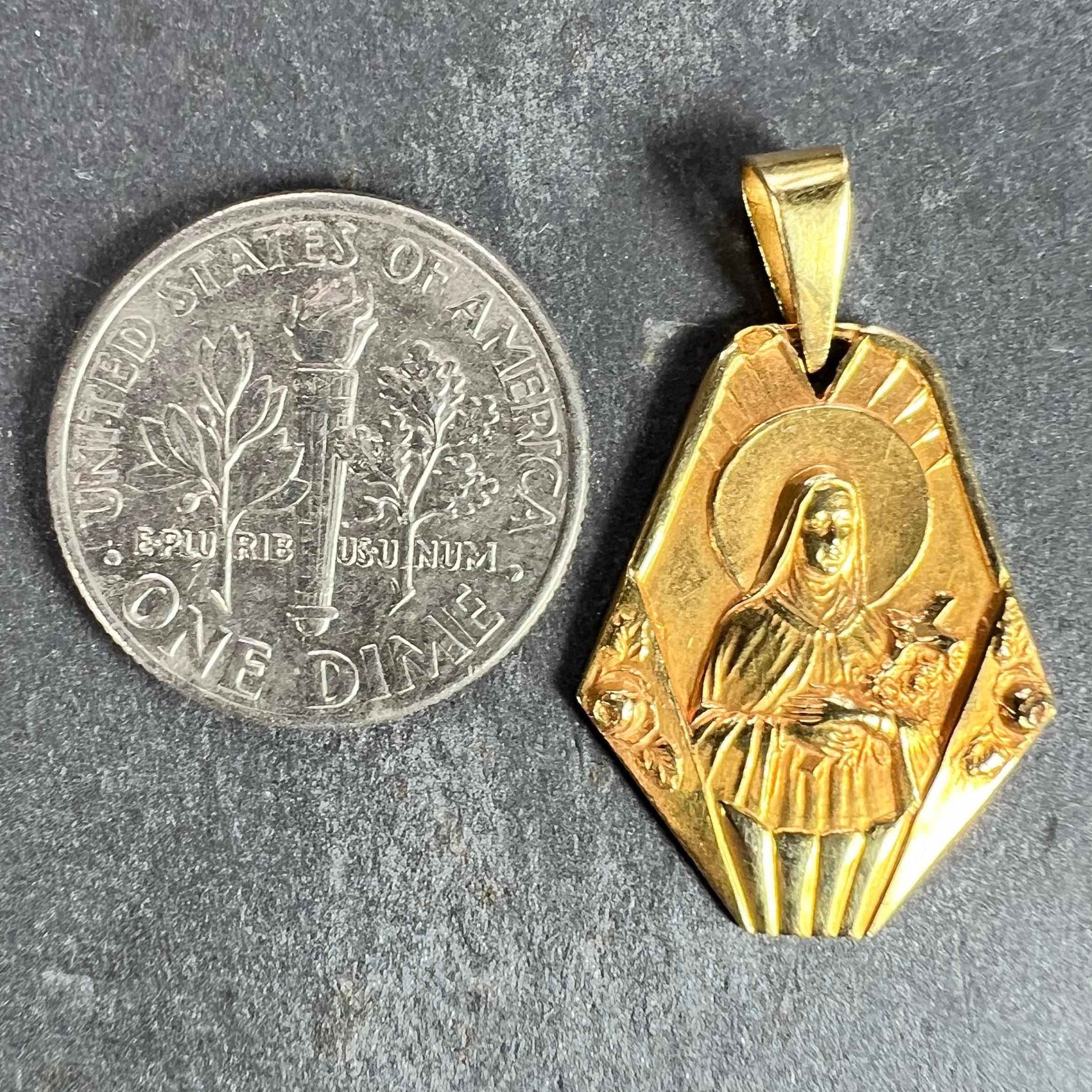 French 18K Yellow Gold St Therese Charm Pendant For Sale 6