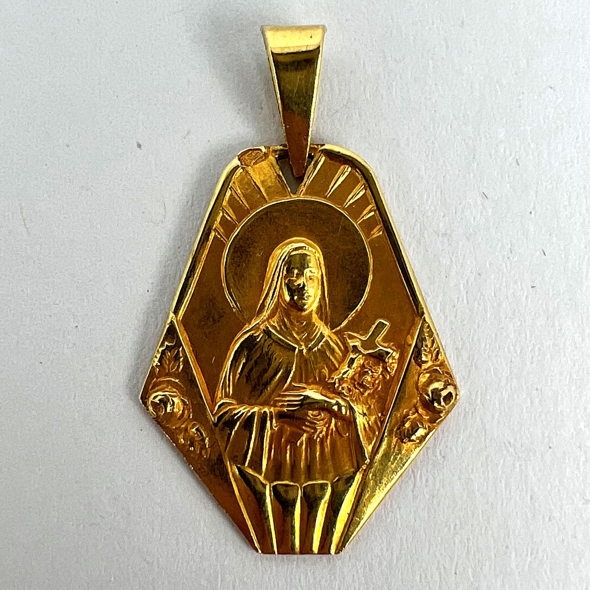 French 18K Yellow Gold St Therese Charm Pendant For Sale 7