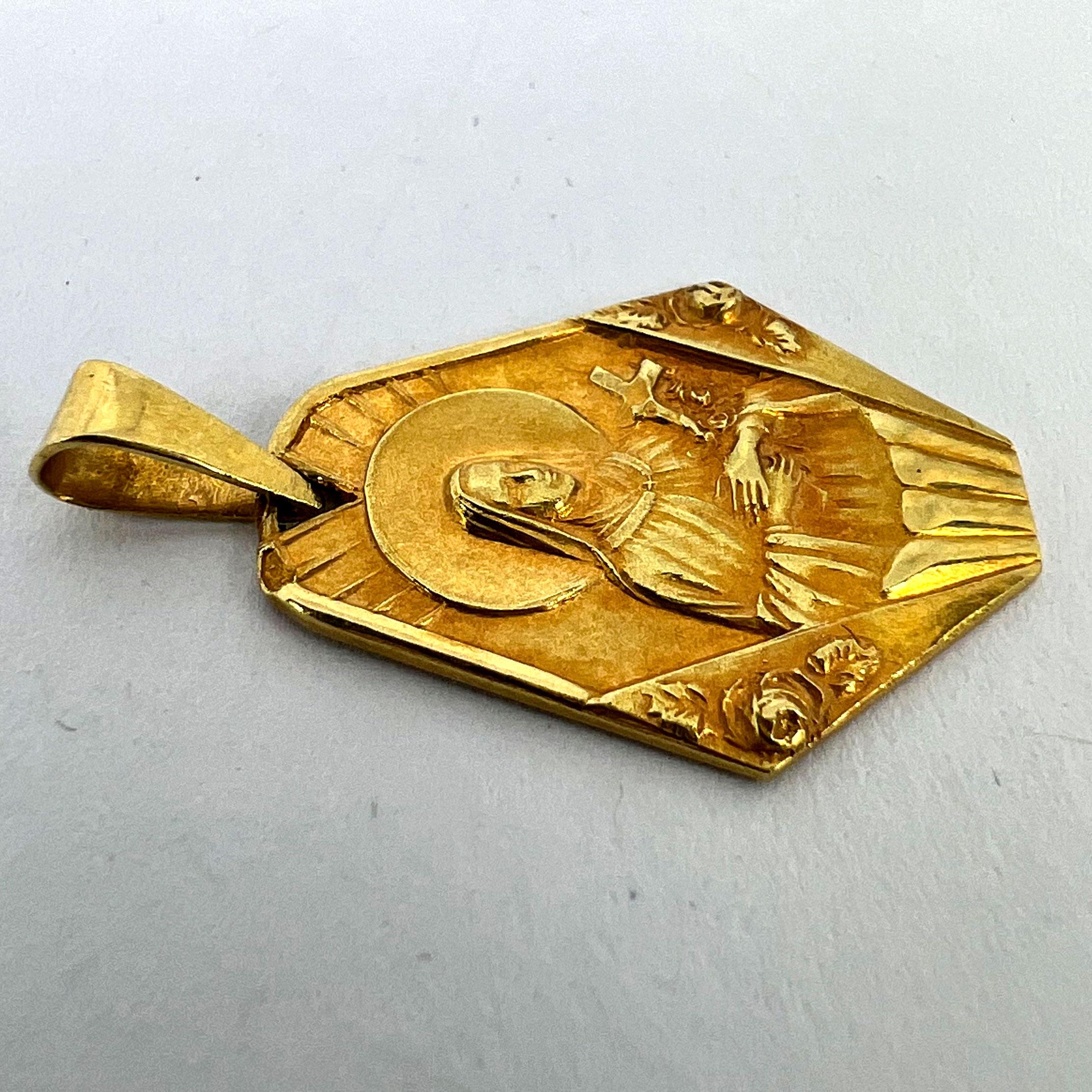 French 18K Yellow Gold St Therese Charm Pendant For Sale 10