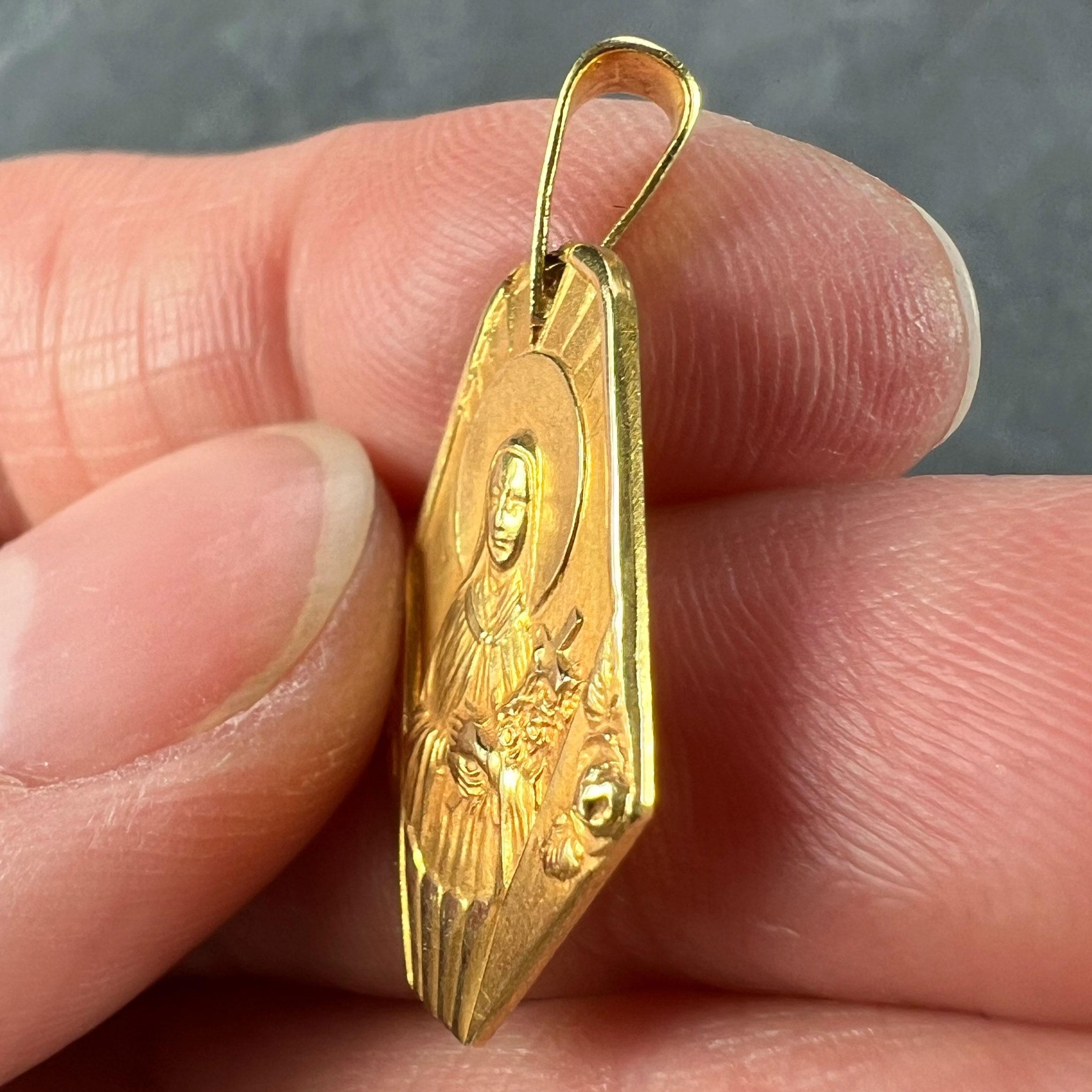 French 18K Yellow Gold St Therese Charm Pendant For Sale 3