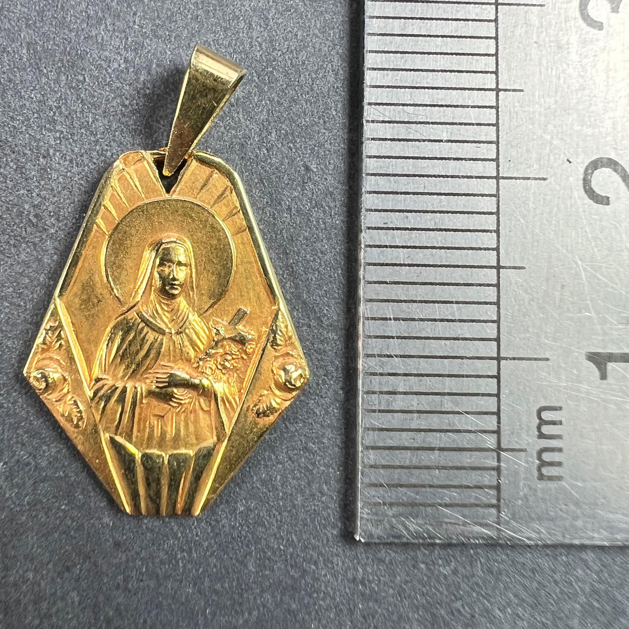 French 18K Yellow Gold St Therese Charm Pendant For Sale 5