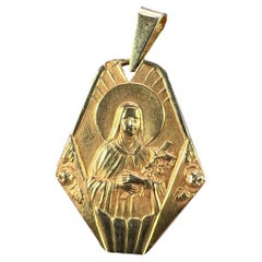 French 18K Yellow Gold St Therese Charm Pendant