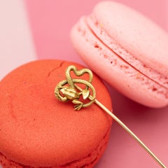 French 18k yellow gold stick pin - Antique Victorian brooch - Frog & Snake jewel