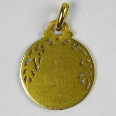 Pendentif français en or jaune 18 carats avec médaille Vierge Marie Fleurs