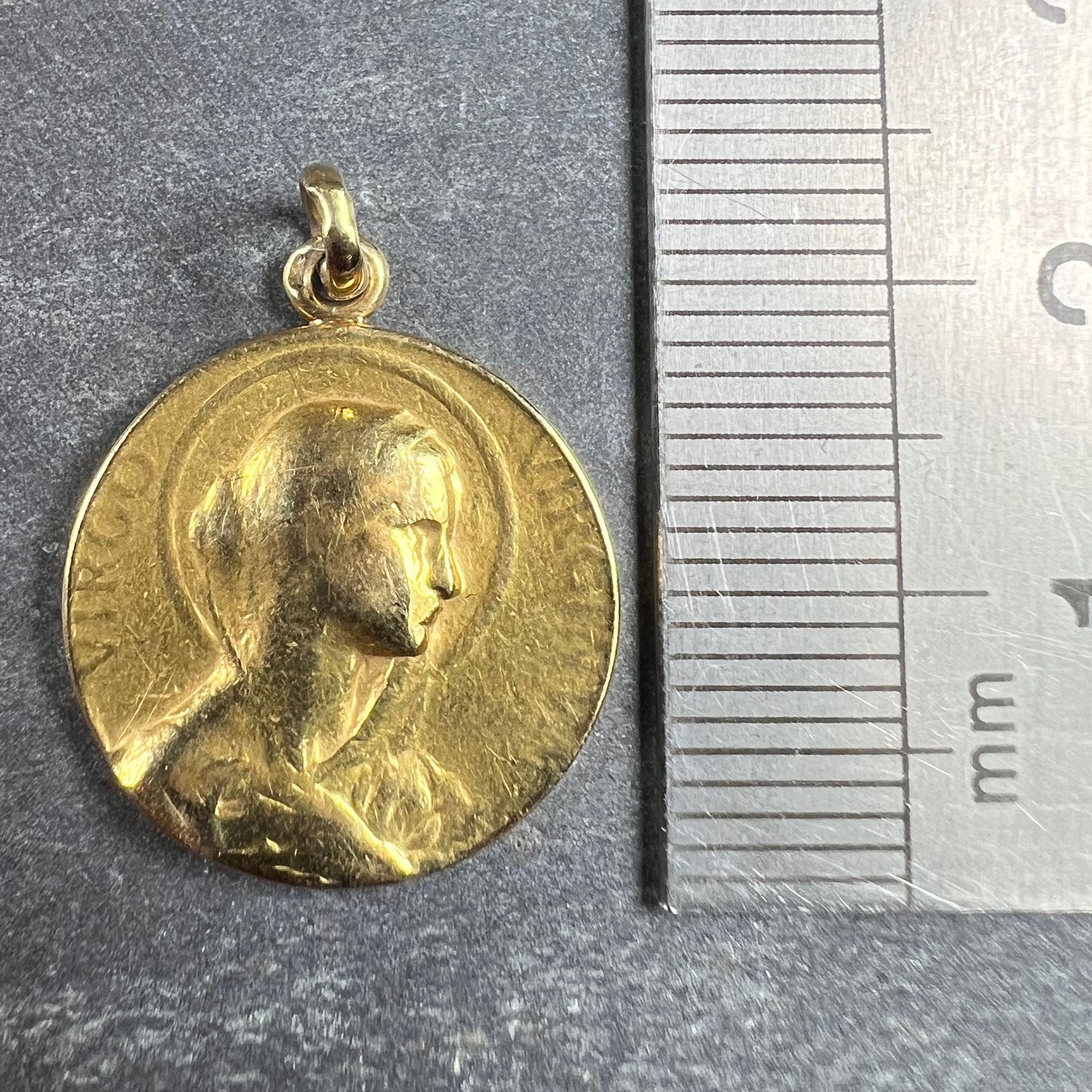 French 18K Yellow Gold Virgin Mary Virgo Virginum Medal Pendant For Sale 6