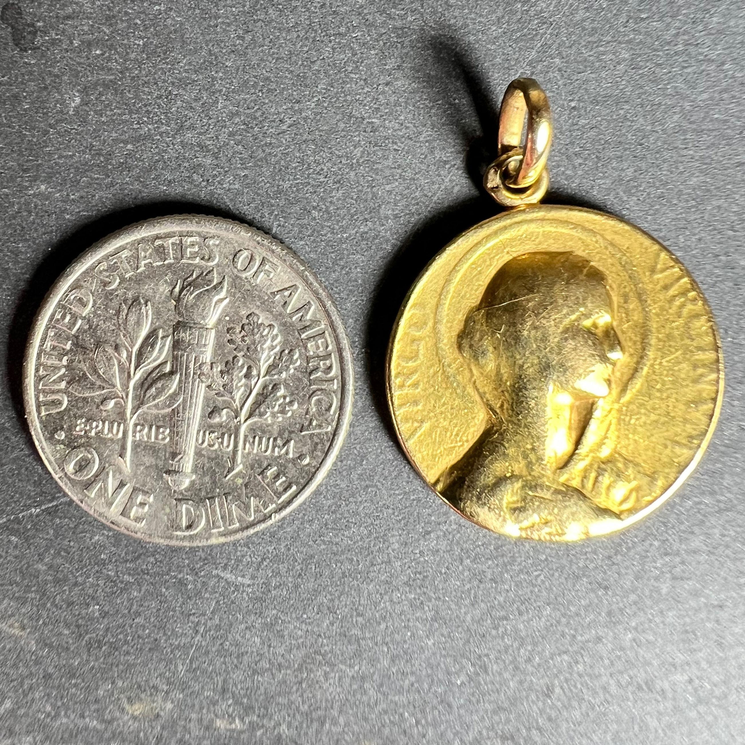 French 18K Yellow Gold Virgin Mary Virgo Virginum Medal Pendant For Sale 7