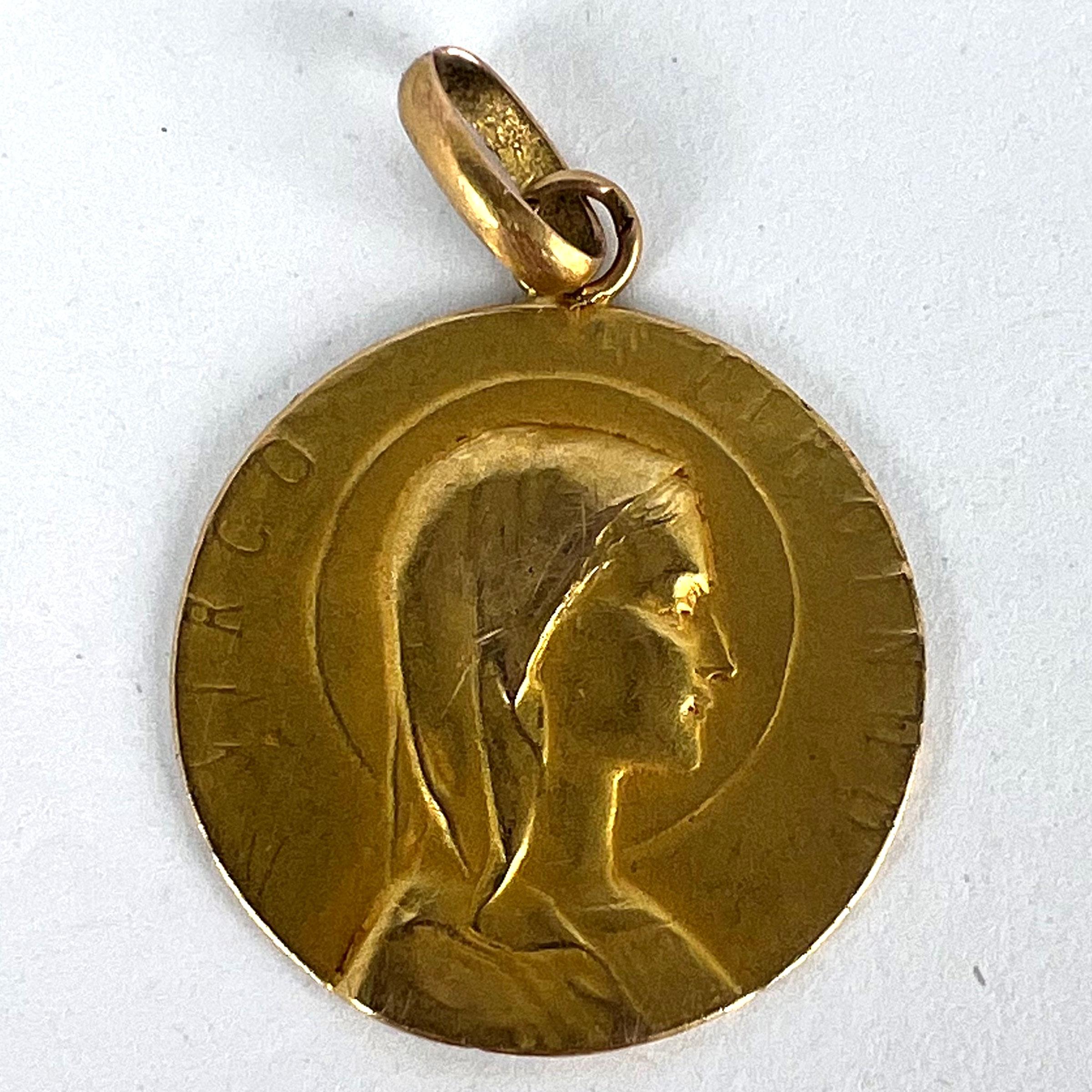 French 18K Yellow Gold Virgin Mary Virgo Virginum Medal Pendant For Sale 8
