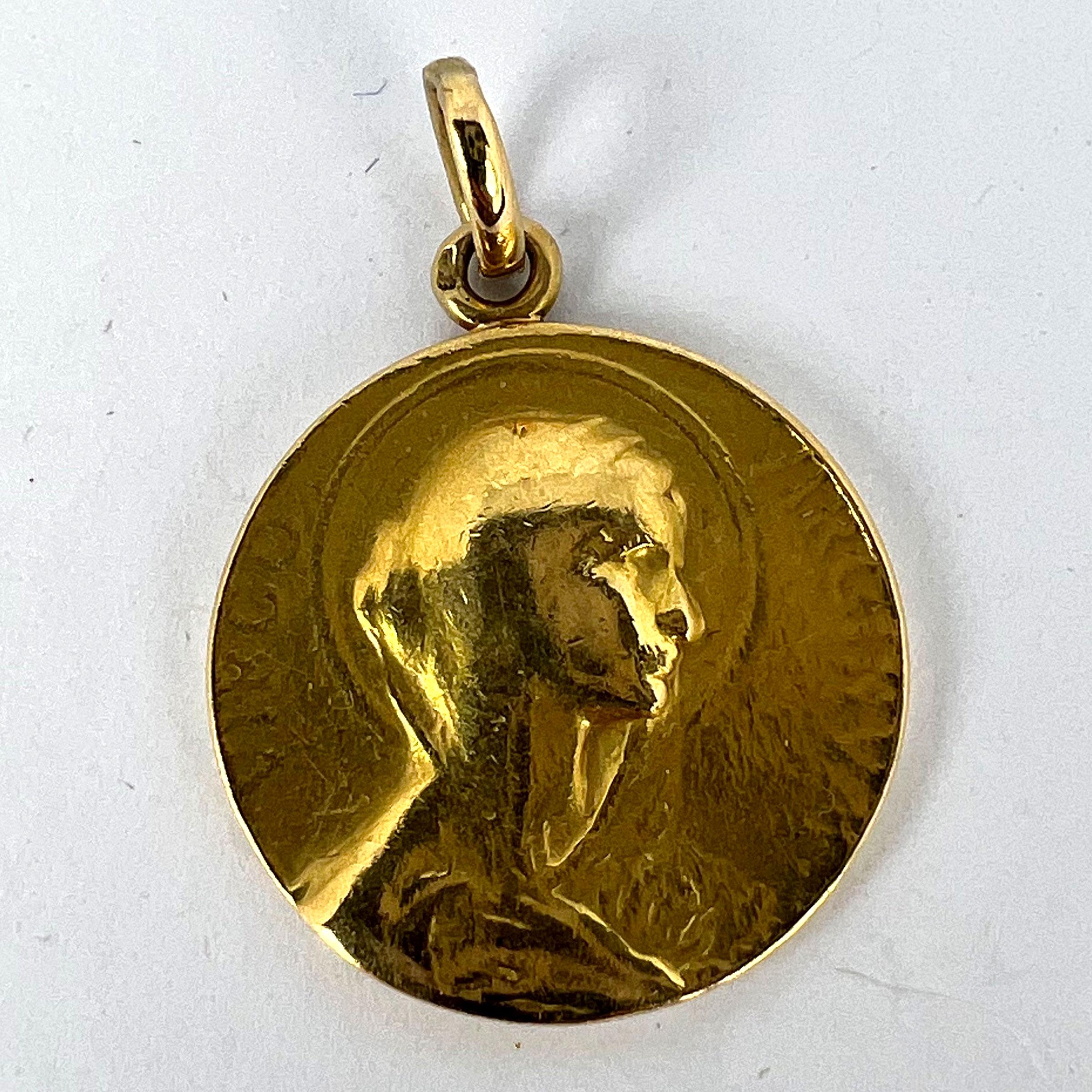 French 18K Yellow Gold Virgin Mary Virgo Virginum Medal Pendant For Sale 8