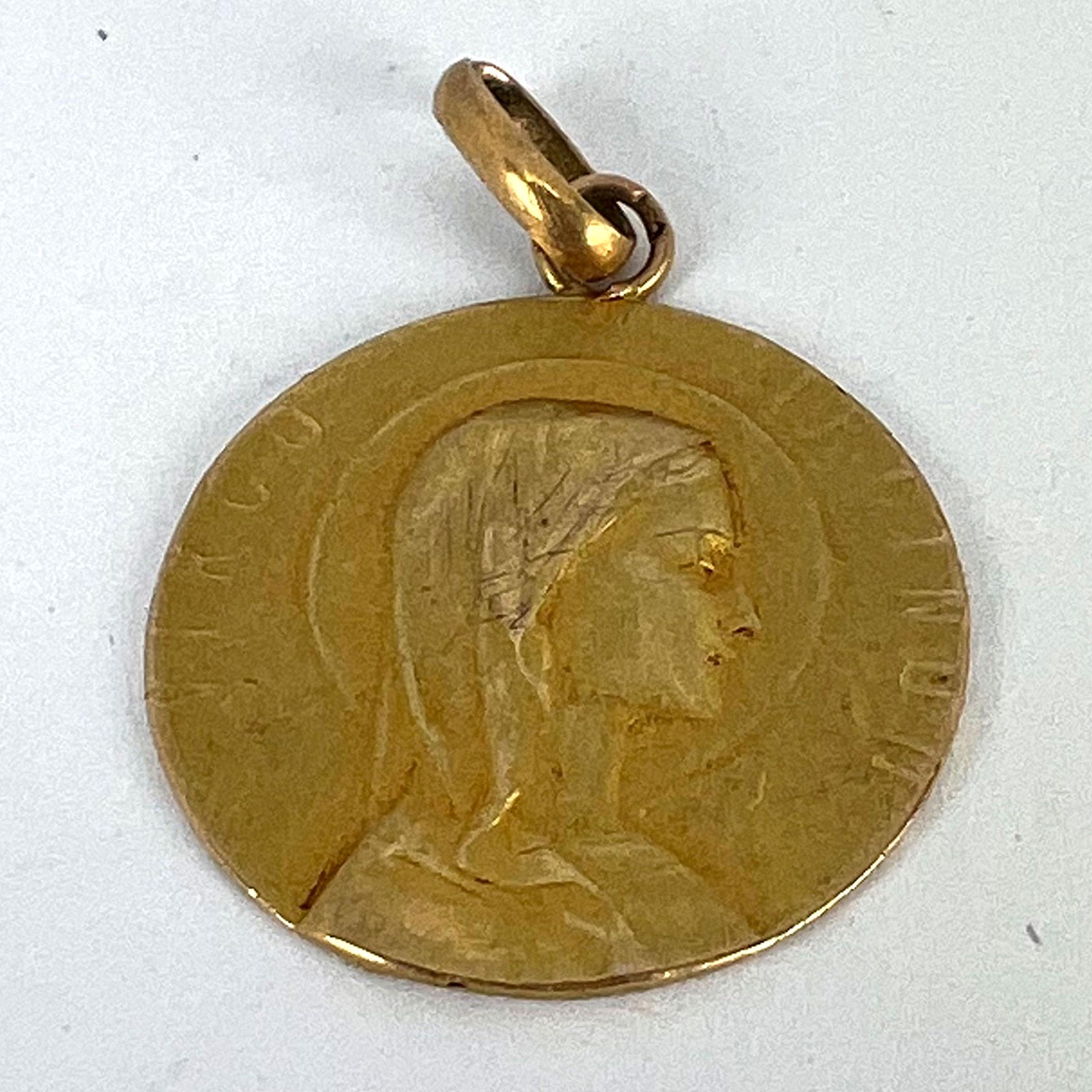French 18K Yellow Gold Virgin Mary Virgo Virginum Medal Pendant For Sale 9